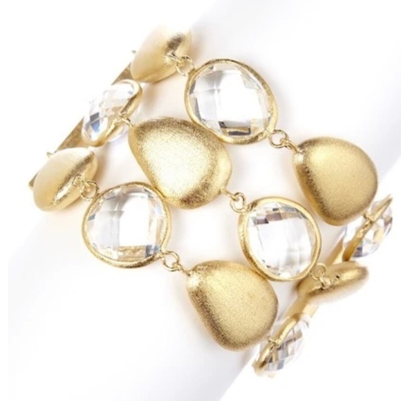 Rivka Friedman Gold Rock Crystal + Satin Pebble 3 Row Bracelet - Picture 2 of 5